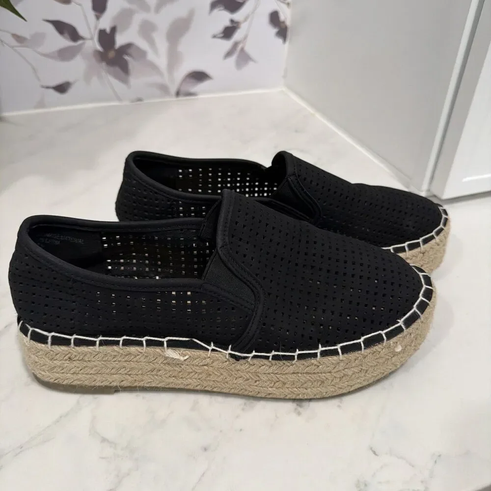 Restricted Esmee Espradrille Platforms Laser Cut Black 7.5